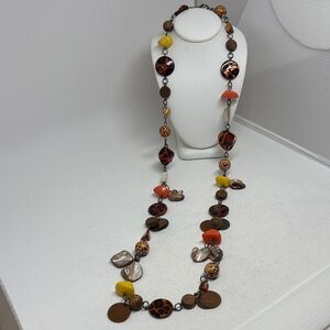 Fun Brown, ‘Leopard Print’ Orange and Yellow Beaded Necklace